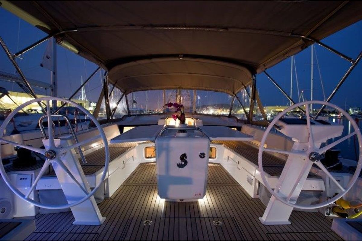 Cockpit of MYRDIA, a Beneteau Oceanis 51.1 sailboat at Athens, Greece