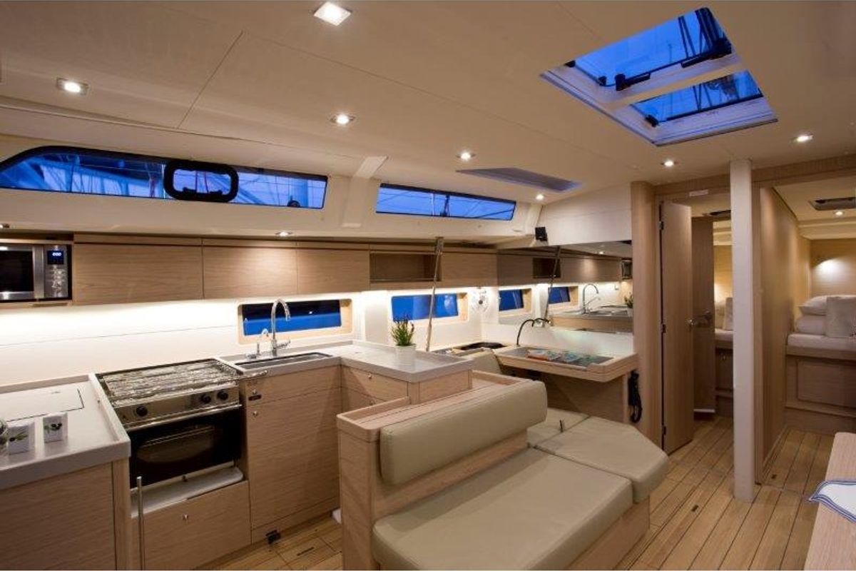 Galley of MYRDIA, a Beneteau Oceanis 51.1 sailboat at Athens, Greece