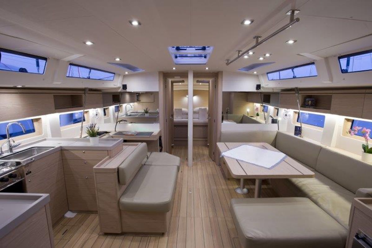 Salon of MYRDIA, a Beneteau Oceanis 51.1 sailboat at Athens, Greece