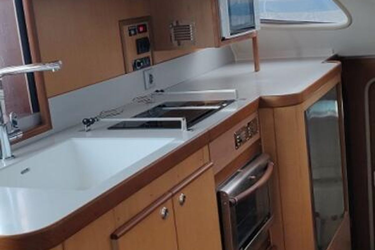 Galley of Ultreia, a Catana 431 catamaran at Port d'Andratx, Spain