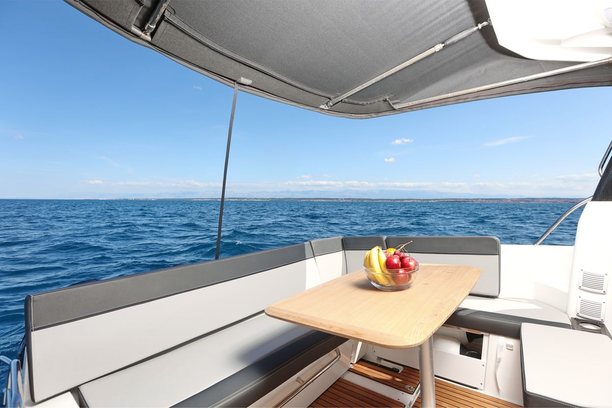 Deck of Ginger, a Jeanneau Merry Fisher 1095 motorboat at Zadar, Croatia