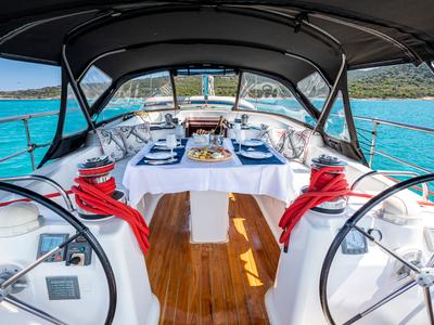 Cockpit of Sofia Star 1, a Ocean Star 51.2 sailboat at Marina Delta Kallithea, Greece