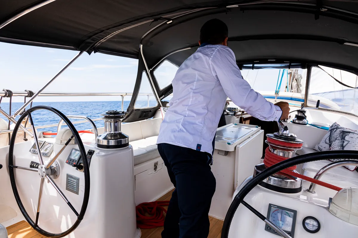 Cockpit of Sofia Star 1, a Ocean Star 51.2 sailboat at Marina Delta Kallithea, Greece