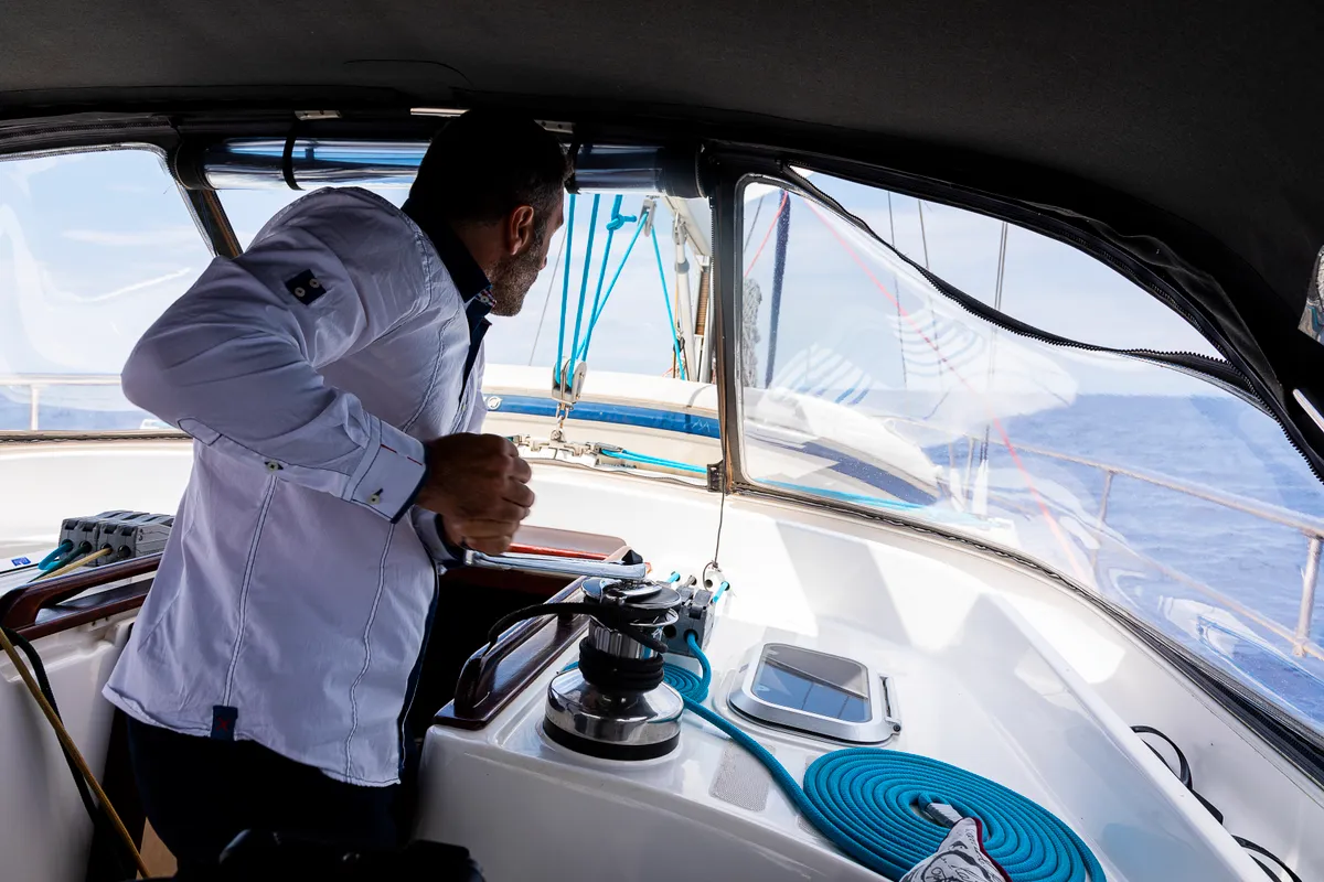 Cockpit of Sofia Star 1, a Ocean Star 51.2 sailboat at Marina Delta Kallithea, Greece