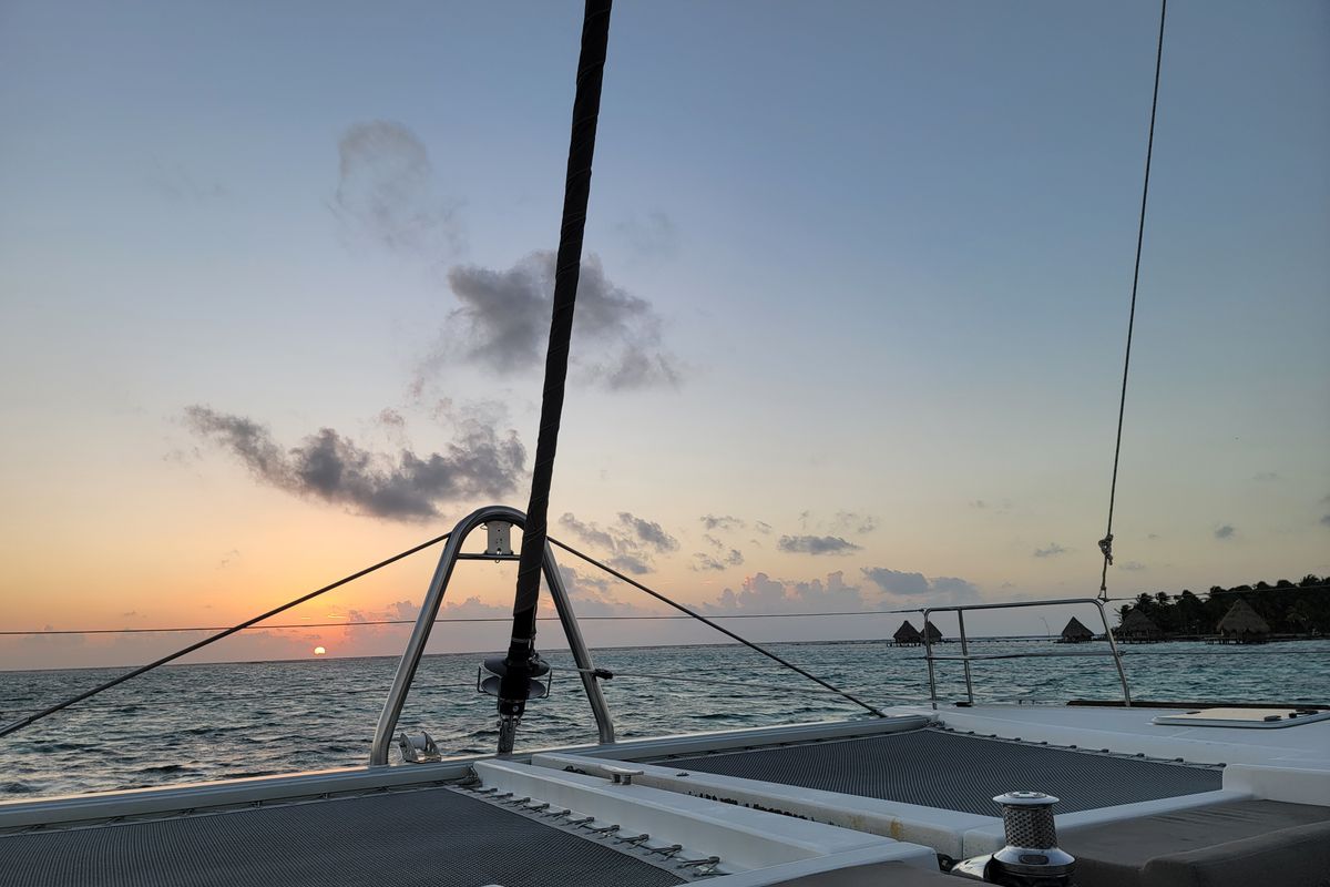 Deck of Discover, a Fountaine Pajot Saba 50 Quintet catamaran at Belize City, Belize