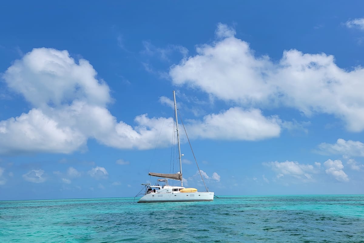Exterior view of Discover, a Fountaine Pajot Saba 50 Quintet catamaran at Belize City, Belize