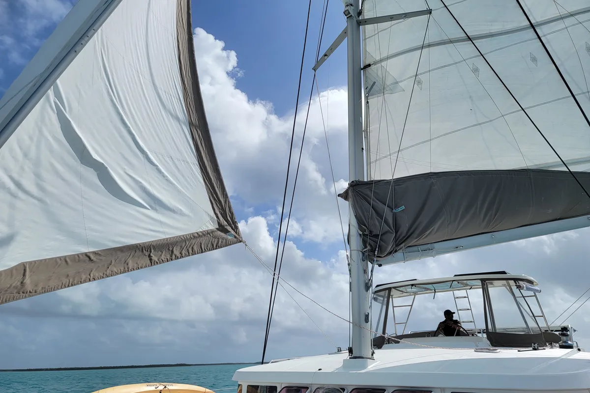 Exterior view of Discover, a Fountaine Pajot Saba 50 Quintet catamaran at Belize City, Belize