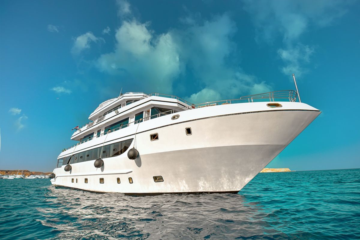 Exterior view of Luxury suite upper deck, a Gulet Luxury Motor Yacht motorboat at Sharm El Sheikh, Egypt