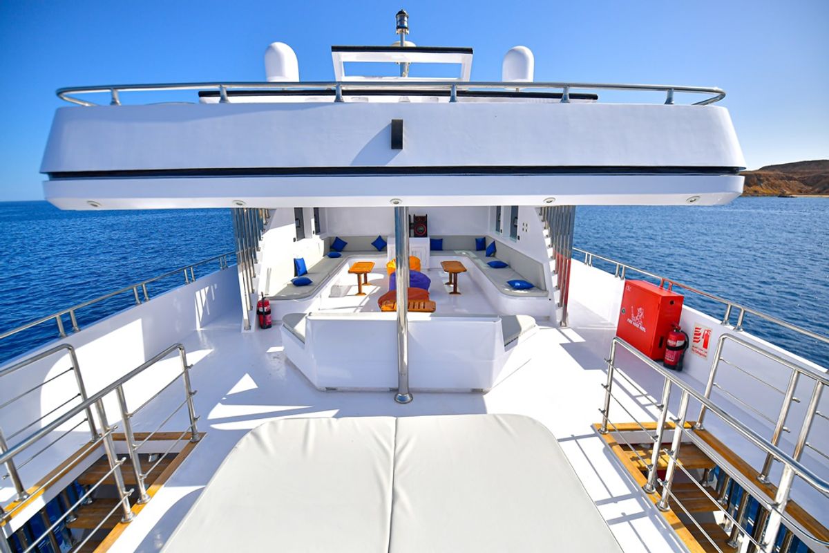 Deck of Luxury suite upper deck, a Gulet Luxury Motor Yacht motorboat at Sharm El Sheikh, Egypt