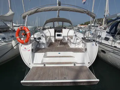 Deck of MH 56, a Bavaria Cruiser 46 sailboat at Murter, Croatia