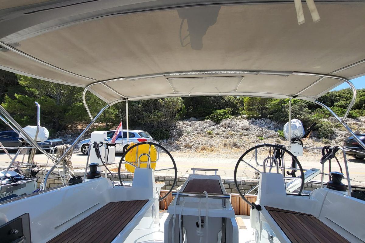 Cockpit of Sailing Spirit, a Beneteau Oceanis 34.1 sailboat at Municipality of Kolan, Croatia