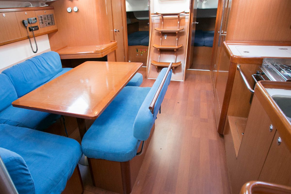 Salon of Orsa Maggiore, a Beneteau Oceanis 43 sailboat at Piombino, Italy