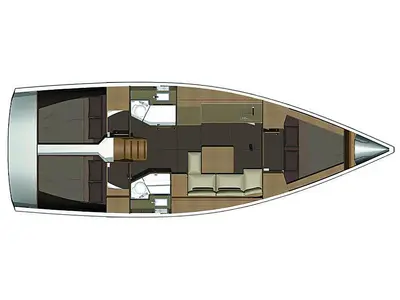 Floor plan of Sun 382, a Dufour 382 Grand Large sailboat at Athens, Greece