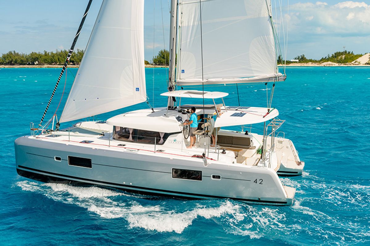 Exterior view of Aymeline, a Lagoon 42 catamaran at Grad Šibenik, Croatia