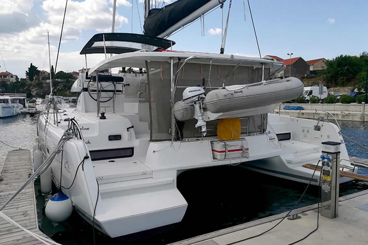 Exterior view of Aymeline, a Lagoon 42 catamaran at Grad Šibenik, Croatia
