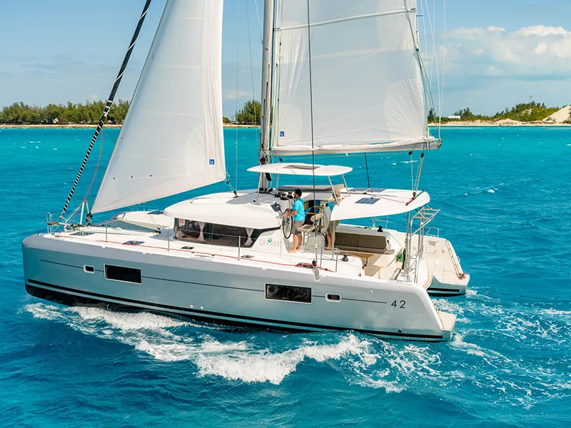 Exterior view of Aymeline, a Lagoon 42 catamaran at Grad Šibenik, Croatia
