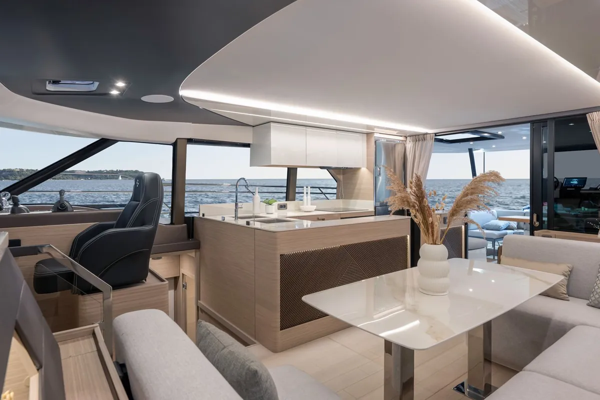 Main, a Prestige Prestige M48 catamaran at Giardini Naxos, Italy
