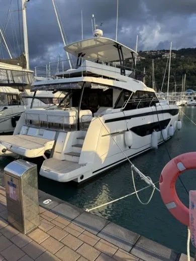 Main, a Prestige Prestige M48 catamaran at Giardini Naxos, Italy