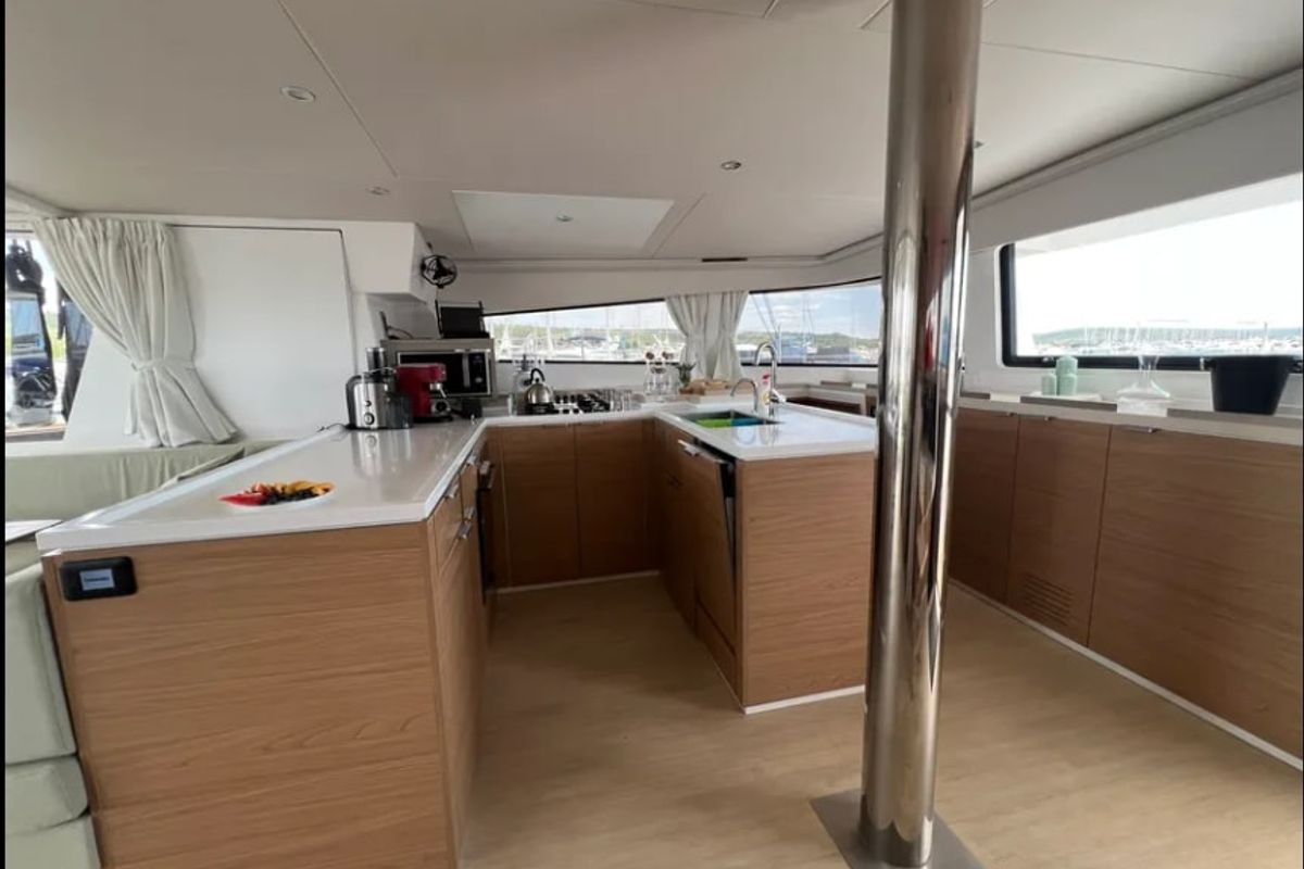 Galley of Arcturus, a Bali 5.4 catamaran at Seychelles, Eden Island Marina, Seychelles
