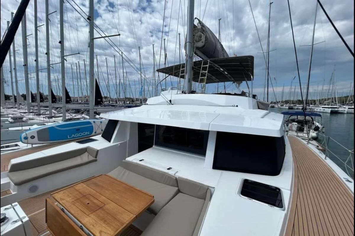 Exterior view of Arcturus, a Bali 5.4 catamaran at Seychelles, Eden Island Marina, Seychelles