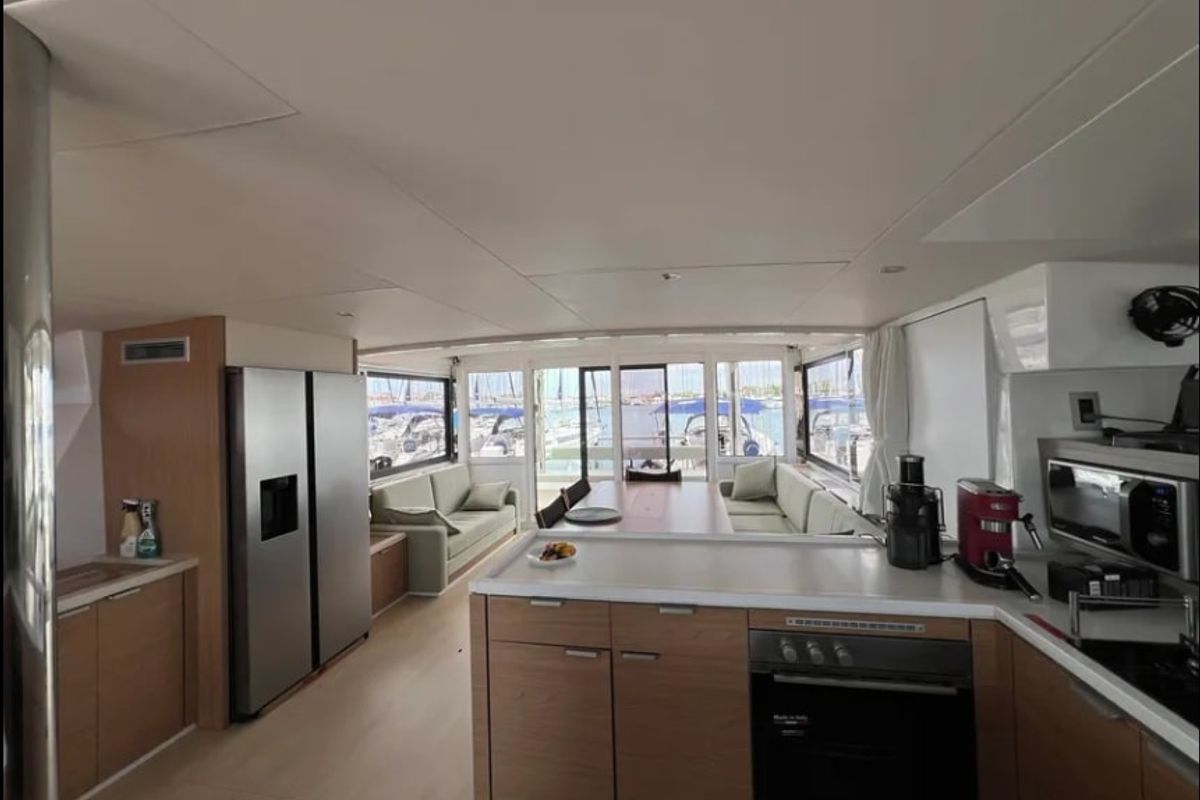 Galley of Arcturus, a Bali 5.4 catamaran at Seychelles, Eden Island Marina, Seychelles
