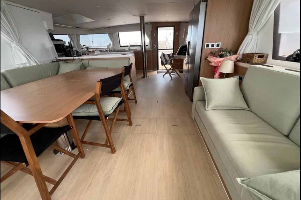 Salon of Arcturus, a Bali 5.4 catamaran at Seychelles, Eden Island Marina, Seychelles