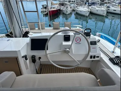 Cockpit of Arcturus, a Bali 5.4 catamaran at Seychelles, Eden Island Marina, Seychelles