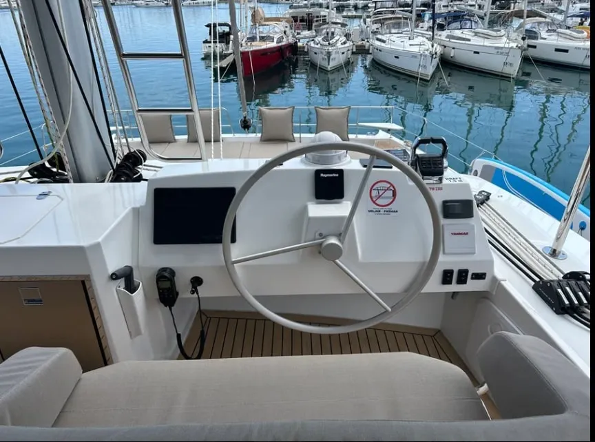 Cockpit of Arcturus, a Bali 5.4 catamaran at Seychelles, Eden Island Marina, Seychelles