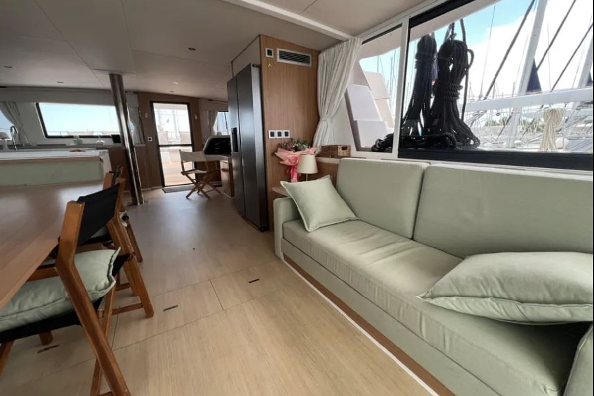 Salon of Arcturus, a Bali 5.4 catamaran at Seychelles, Eden Island Marina, Seychelles