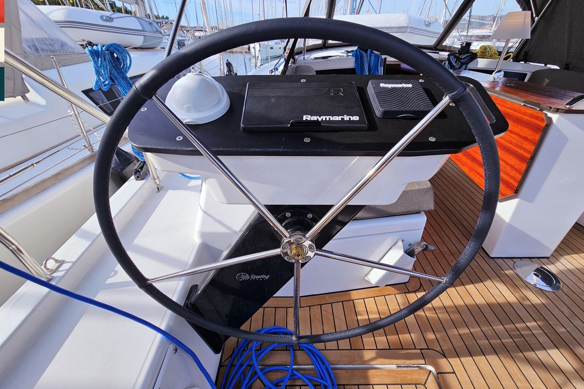 Cockpit of Mila, a Dufour 41 sailboat at Općina Rogoznica, Croatia