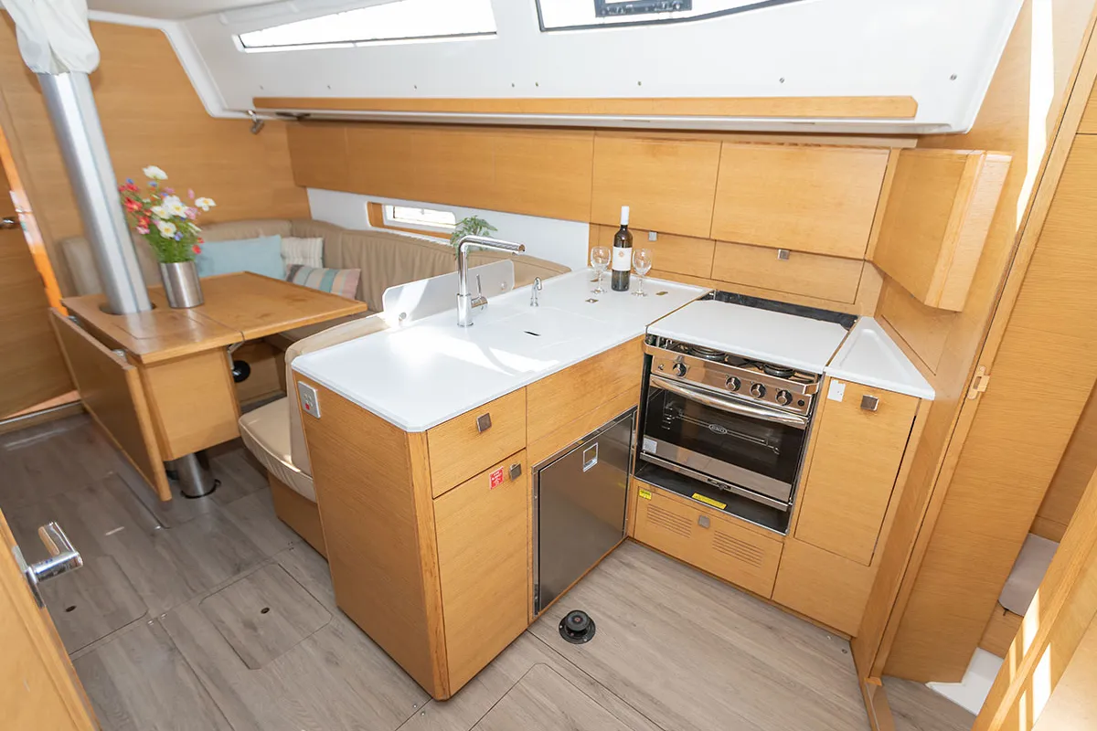 Galley of Lina, a Elan E5 sailboat at Primošten, Croatia