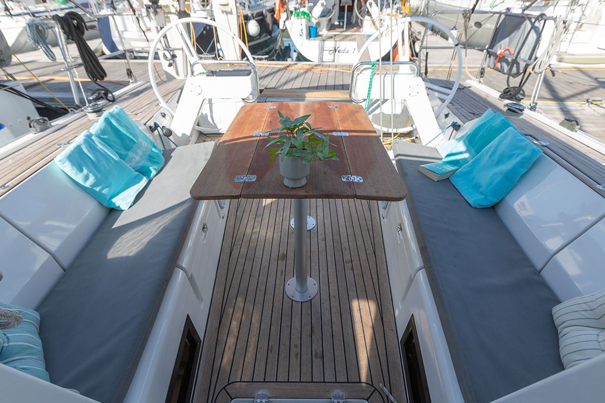 Cockpit of Lina, a Elan E5 sailboat at Primošten, Croatia
