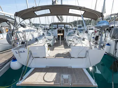 Deck of Lina, a Elan E5 sailboat at Primošten, Croatia