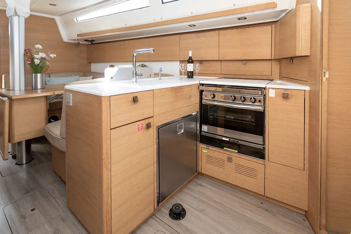 Galley of Lina, a Elan E5 sailboat at Primošten, Croatia