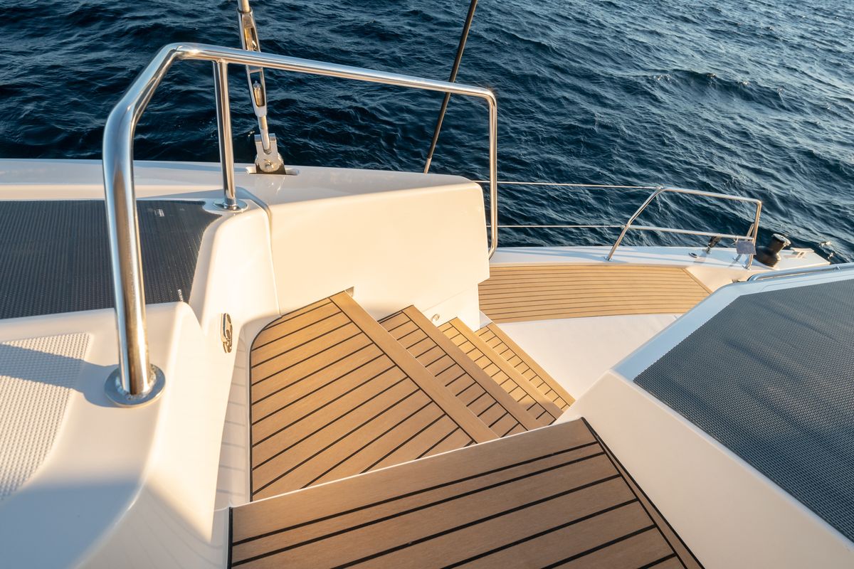 Deck of Marea III, a Bali 5.8 catamaran at Grad Kaštela, Croatia