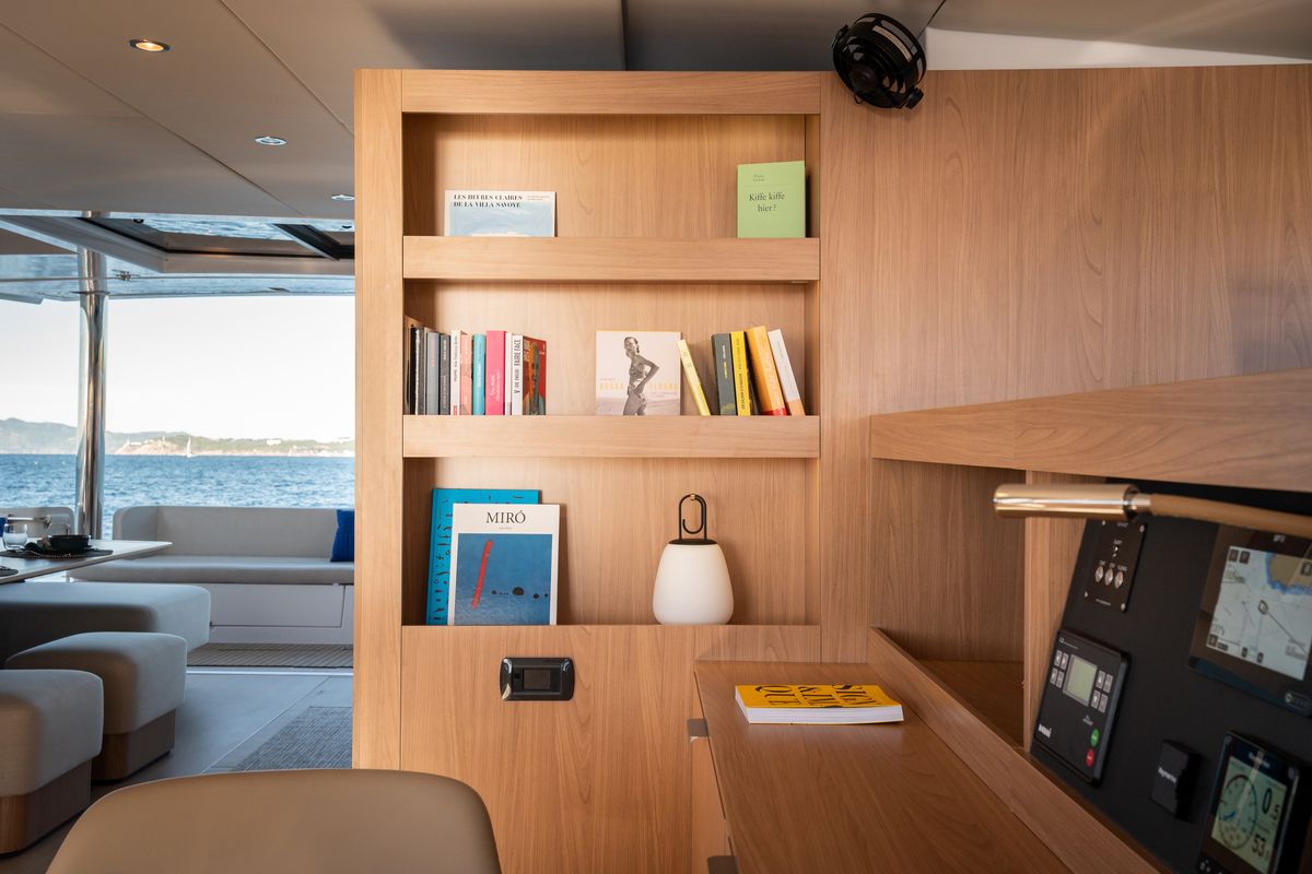 Salon of Marea III, a Bali 5.8 catamaran at Grad Kaštela, Croatia