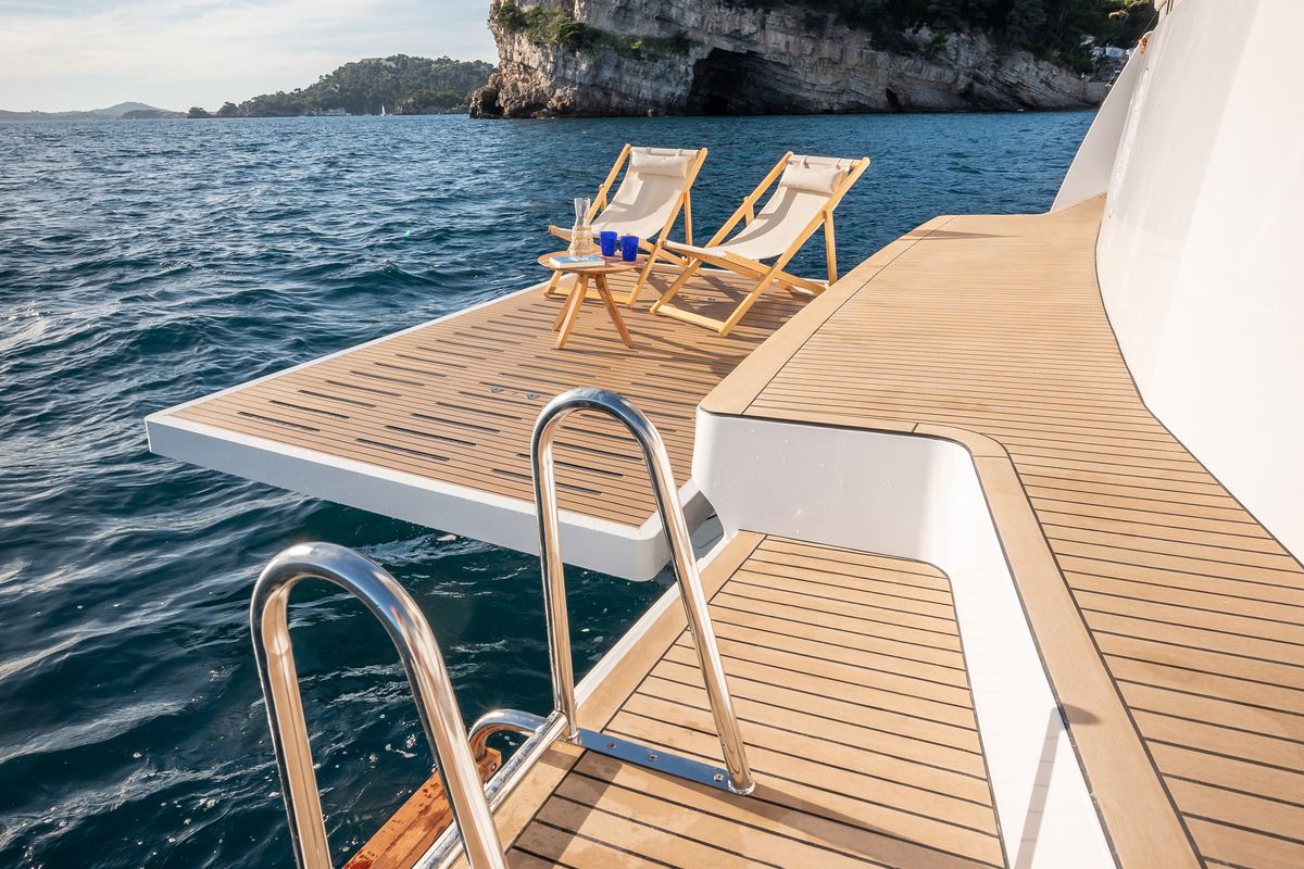 Deck of Marea III, a Bali 5.8 catamaran at Grad Kaštela, Croatia