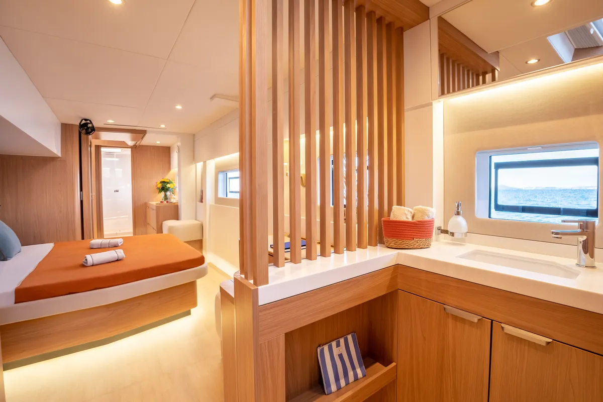 Cabin on Marea III, a Bali 5.8 catamaran at Grad Kaštela, Croatia