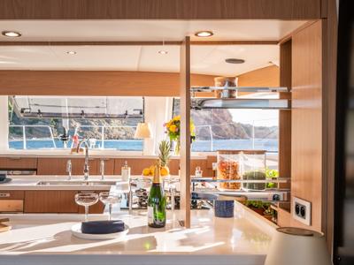 Galley of Marea III, a Bali 5.8 catamaran at Grad Kaštela, Croatia