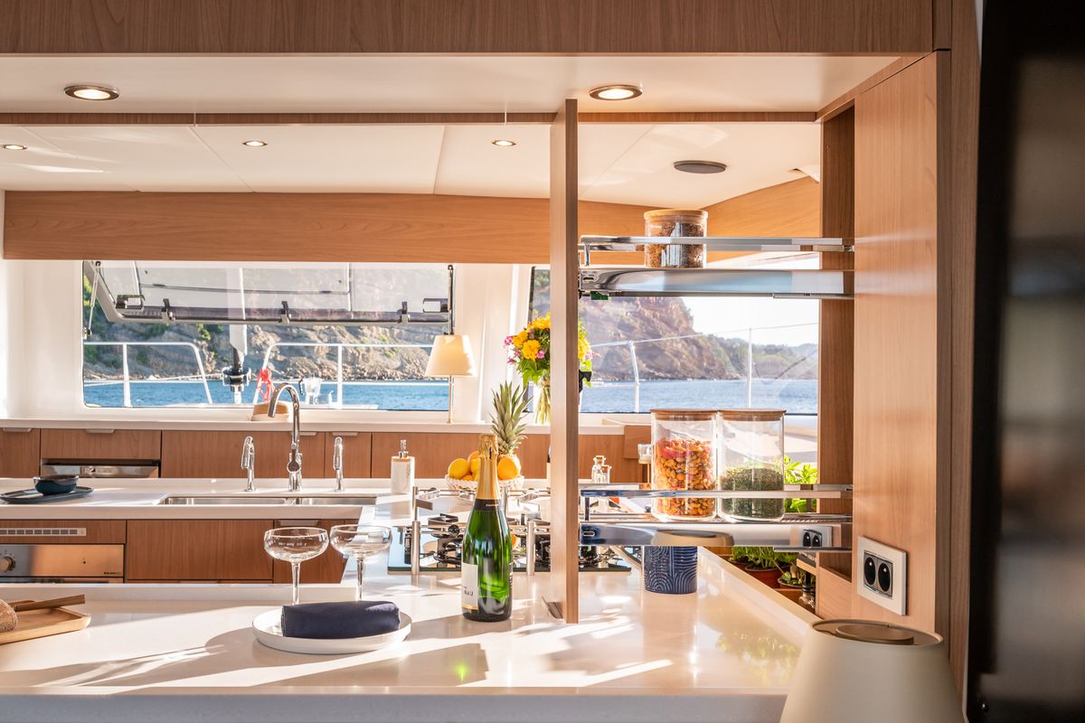 Galley of Marea III, a Bali 5.8 catamaran at Grad Kaštela, Croatia