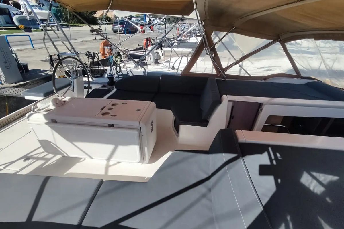Cockpit of Dima II, a Beneteau Oceanis 51.1 sailboat at Municipal Unit of Lefkada, Greece
