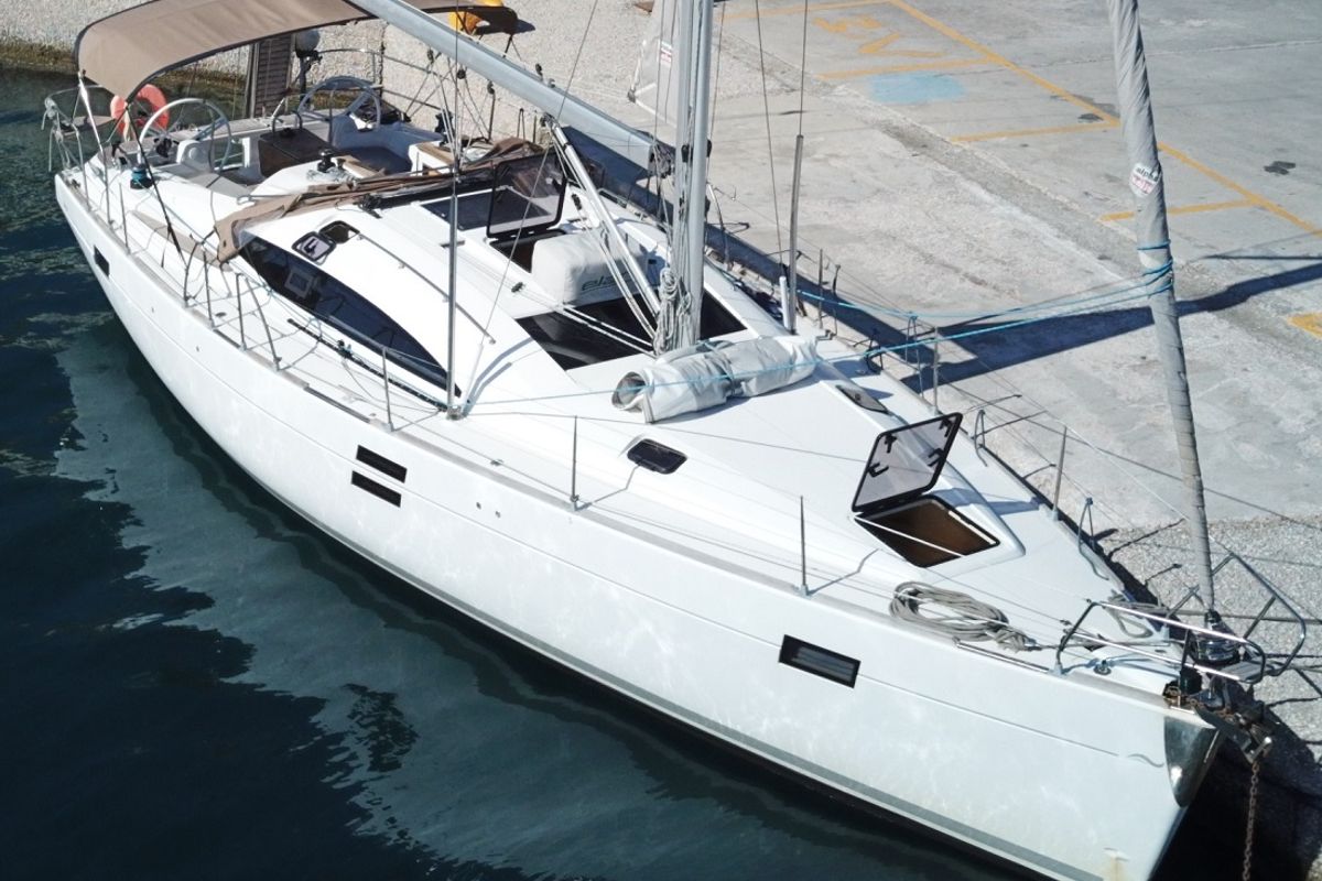 Exterior view of Okea Iris, a Elan 444 Impression sailboat at Lavreotiki Municipal Unit, Greece