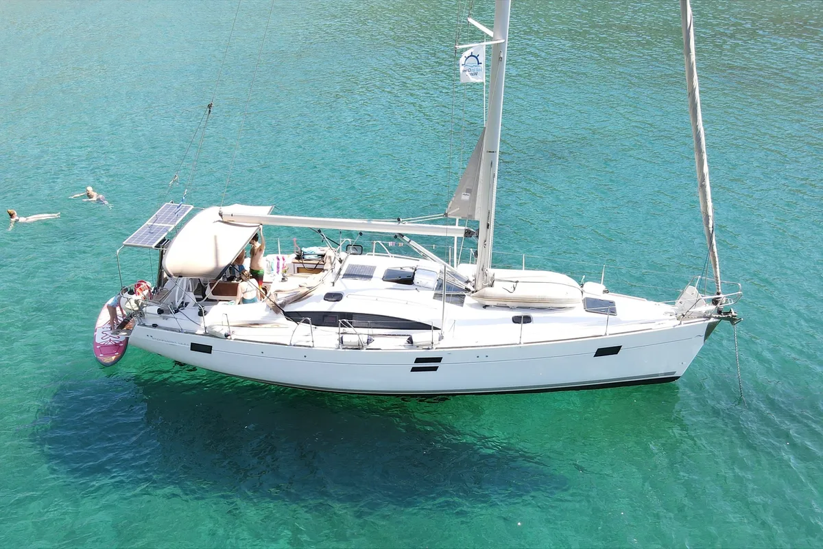 Okea Iris, a Elan 444 Impression sailboat at Lavreotiki Municipal Unit, Greece