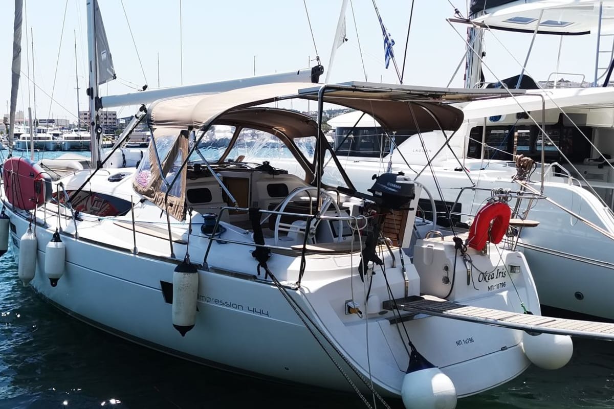 Okea Iris, a Elan 444 Impression sailboat at Lavreotiki Municipal Unit, Greece