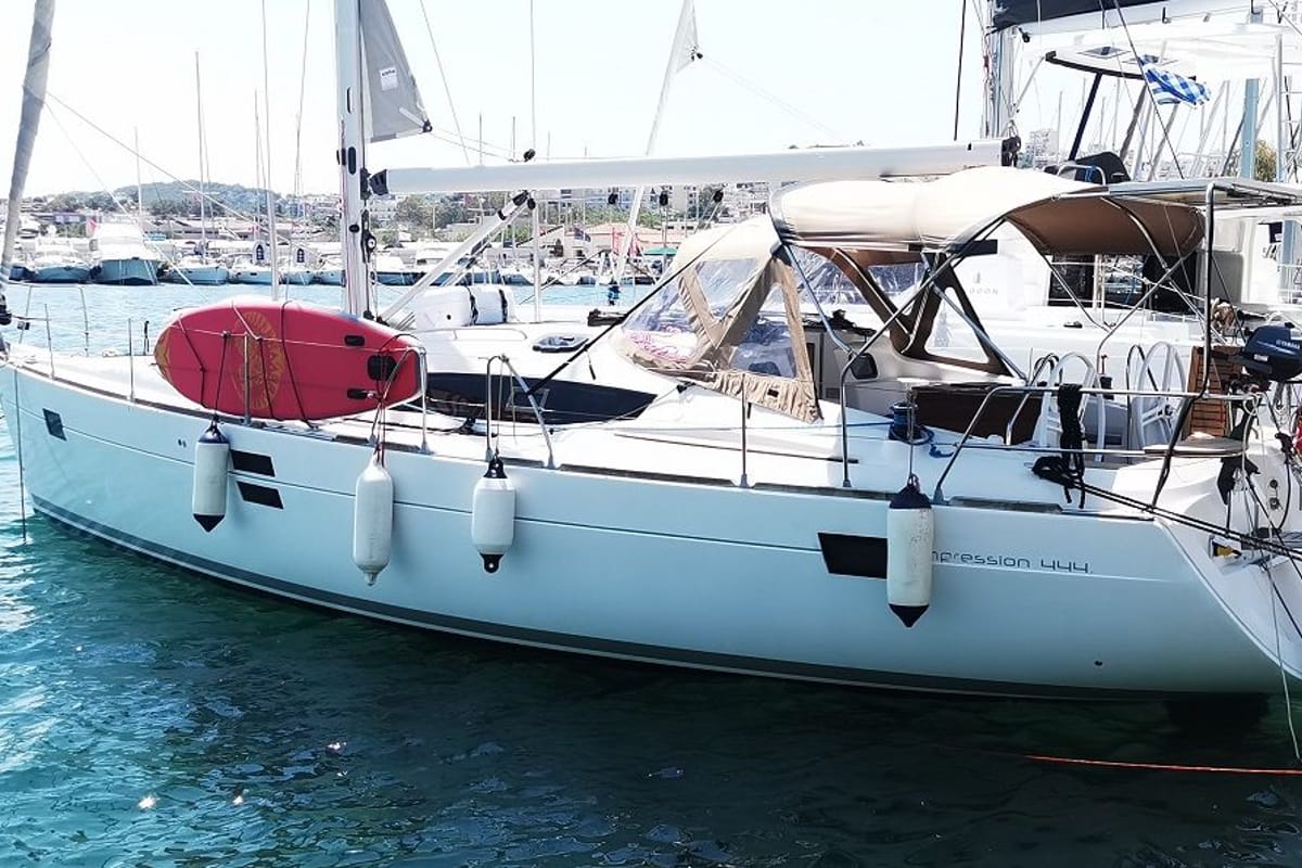 Okea Iris, a Elan 444 Impression sailboat at Lavreotiki Municipal Unit, Greece