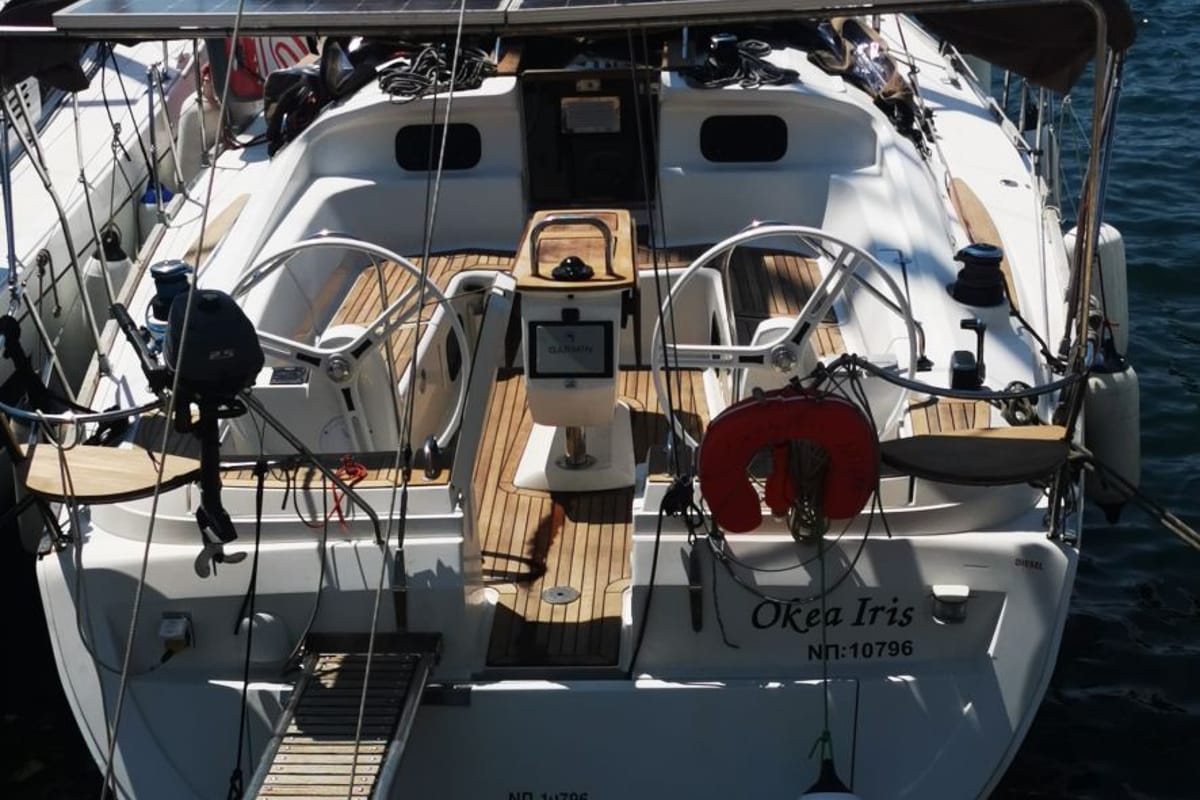 Okea Iris, a Elan 444 Impression sailboat at Lavreotiki Municipal Unit, Greece