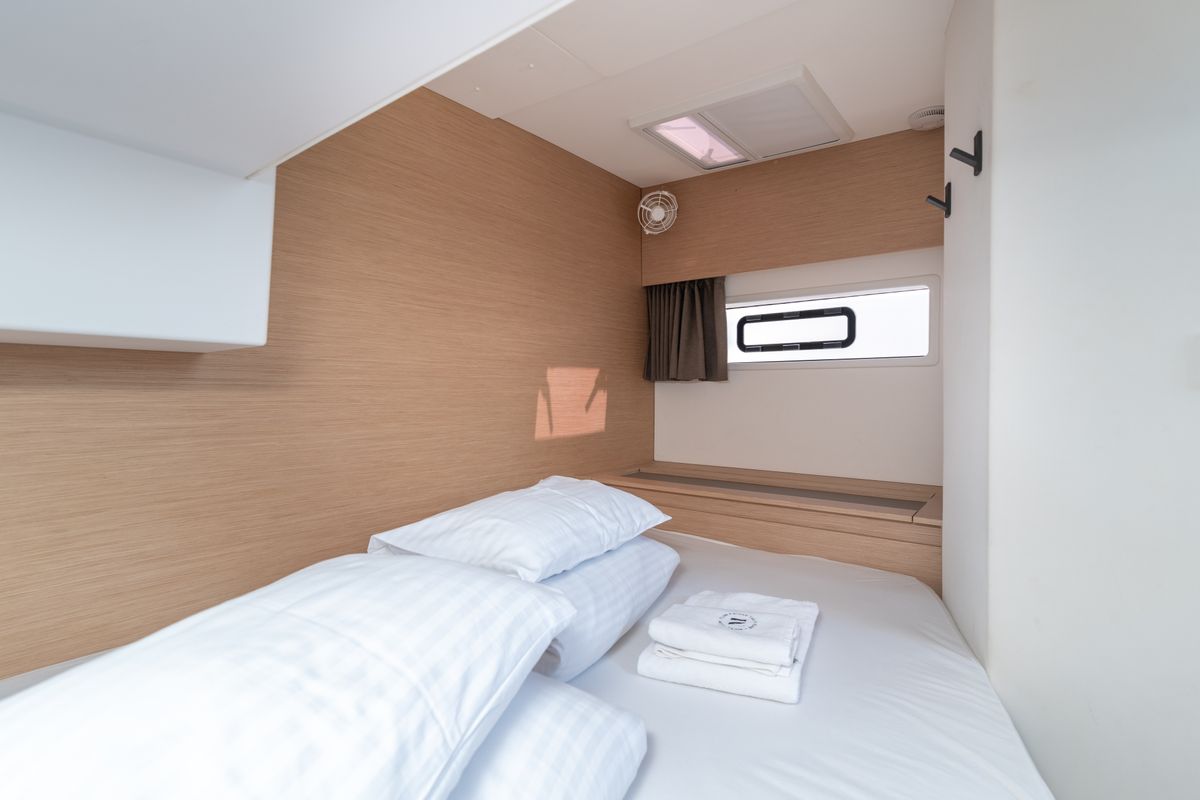 Cabin on Ingrid, a Fountaine Pajot Aura 51 catamaran at Seget Donji, Croatia