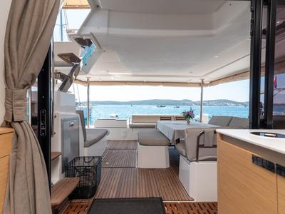 Deck of Ingrid, a Fountaine Pajot Aura 51 catamaran at Seget Donji, Croatia
