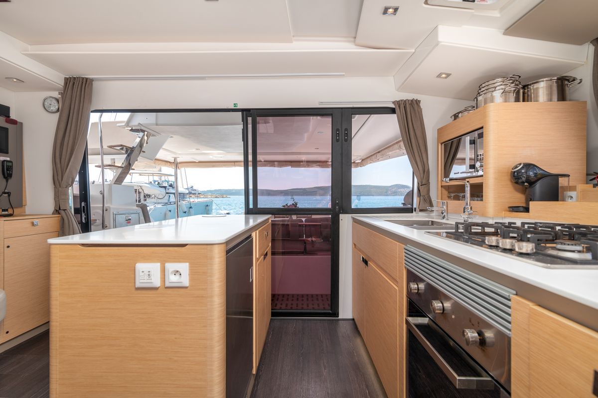Galley of Ingrid, a Fountaine Pajot Aura 51 catamaran at Seget Donji, Croatia