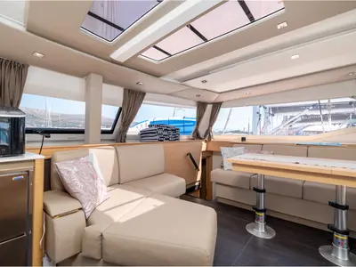 Salon of Ingrid, a Fountaine Pajot Aura 51 catamaran at Seget Donji, Croatia